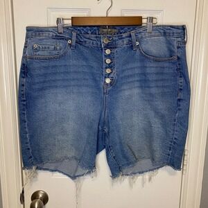 Torrid Womens Plus Size 18 Denim Shorts High Rise Button Fly Raw Hem Medium Wash